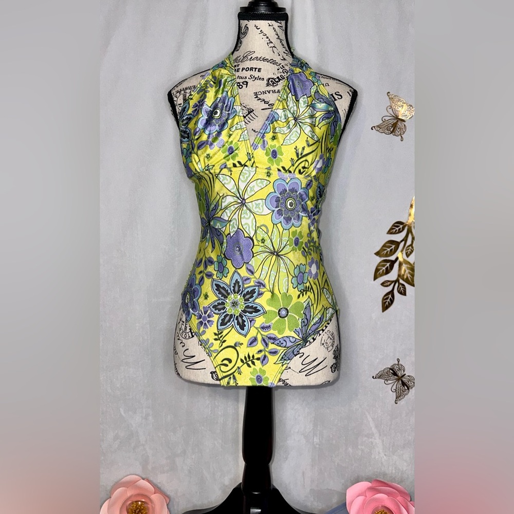 Popina PDX Halter One Piece Swimsuit Vintage Vibes Medium #J-001